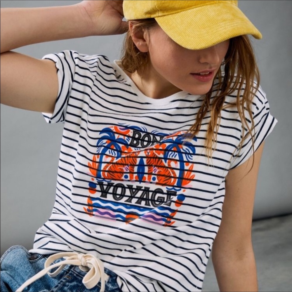 Striped graphic Bon Voyage T shirt